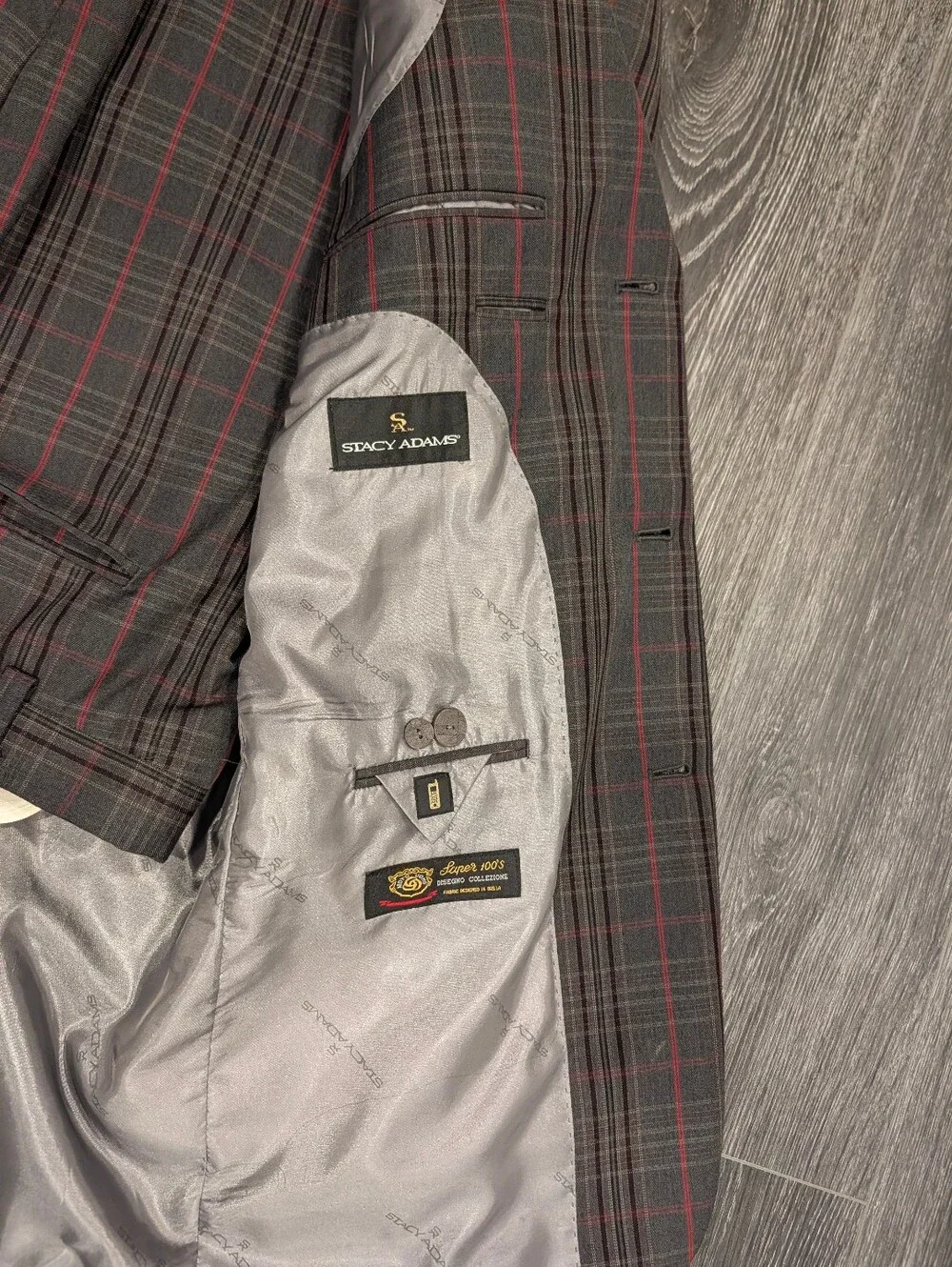 Stacy Adams Charcoal Plaid Blazer with Red Windowpane
